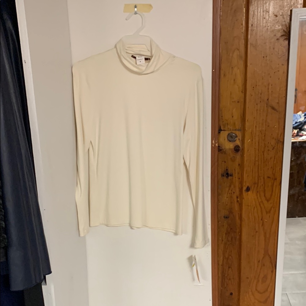 Cream Turtleneck Long Sleeve Top